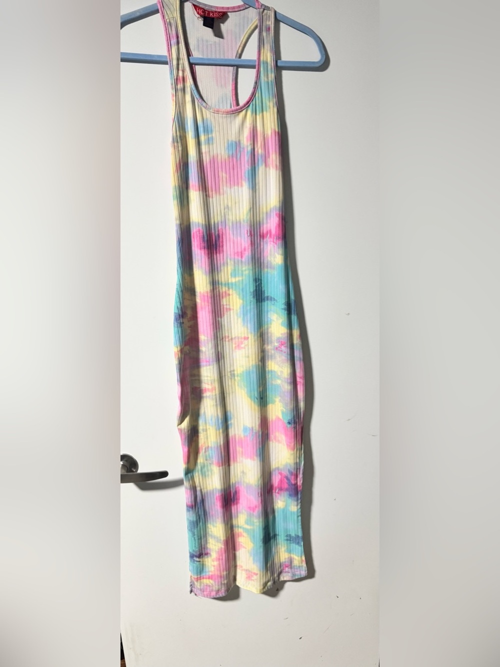Hot Kiss Red Logo Ribbed Tank Dress with Pastel Tie-Dye